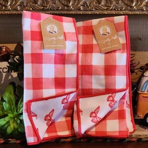 Gingham Check Kitchen Towels - Red and White